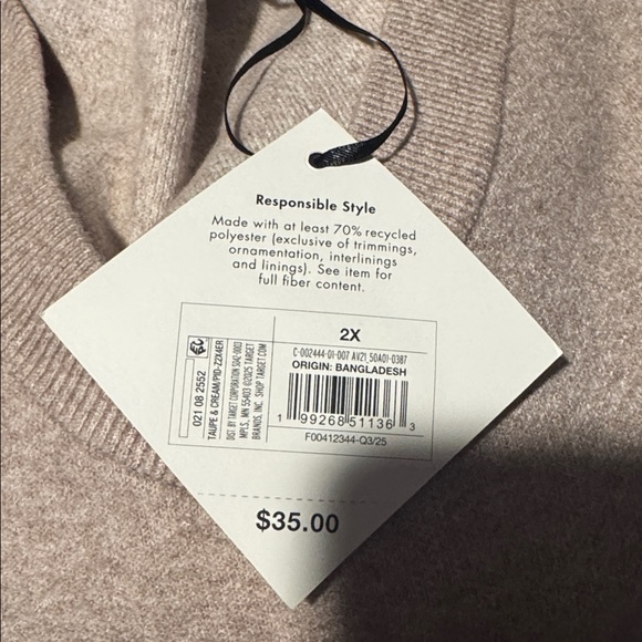 Size 2X Ava & Viv Women's V-Neck Sweater - Taupe and Cream - Picture 4 of 6